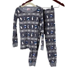 Hanna Andersson grey blue penguin Xmas Christmas Holiday  print pajama set sz 5